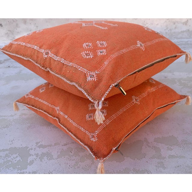 Orange Moroccan Silk Sabra Pillows Cover - a Pair For Sale - Image 8 of 9