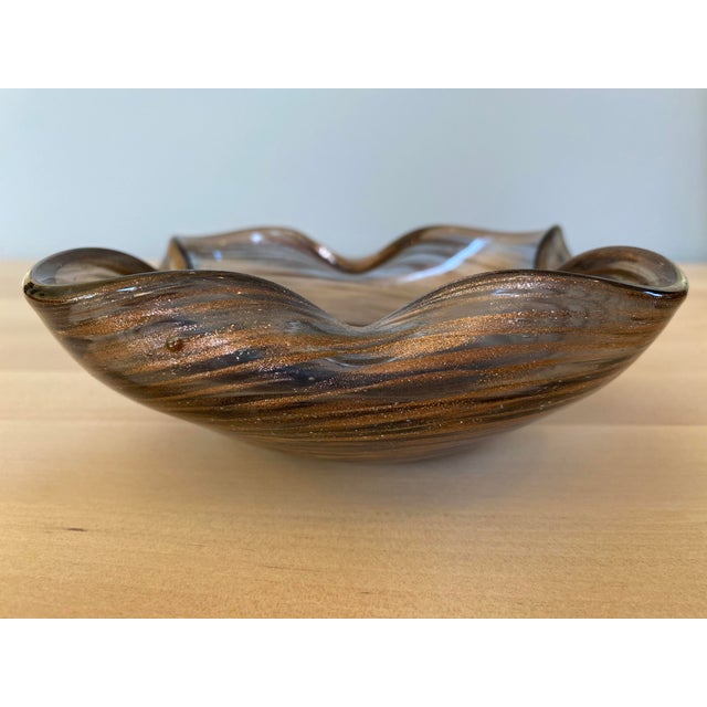 Metal Floriform Italian Murano Glass Copper Swirl Bowl For Sale - Image 7 of 13
