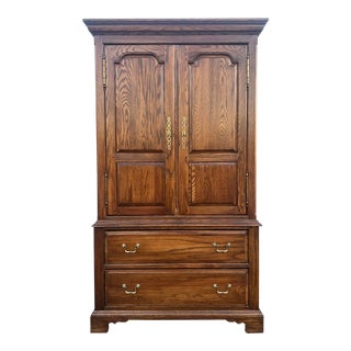 Ethan Allen Chippendale Style Raised Panel Oak Armoire For Sale
