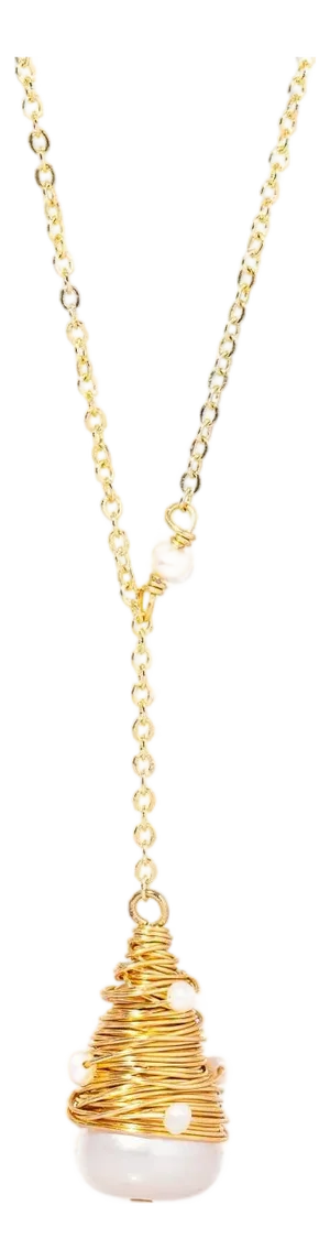Baroque Pearl Teardrop & Gold Pendant Chain Necklace