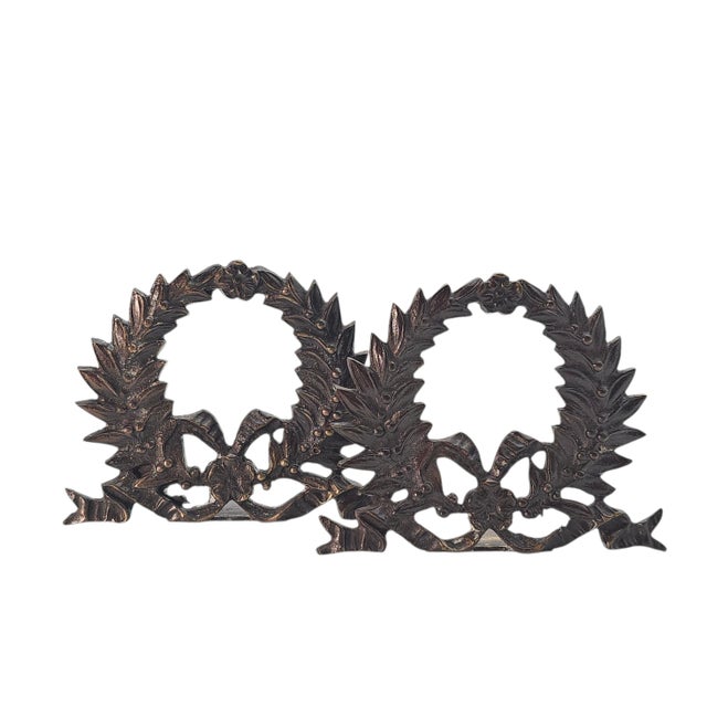 Neoclassical Laurel Garland Cast Bronze Bookends, Empire Style, 9.5" For Sale - Image 10 of 17