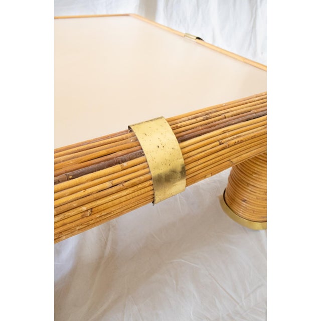 Bamboo and Brass Coffee Table with Ivory-Colored Top, 1970s For Sale - Image 4 of 5