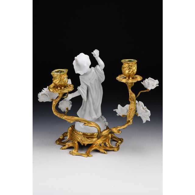 18th Century Gilt Bronze and Meissen Blanc De Chine Porcelain Candelabras With Chinoiserie Style- Set of 2 For Sale - Image 11 of 12