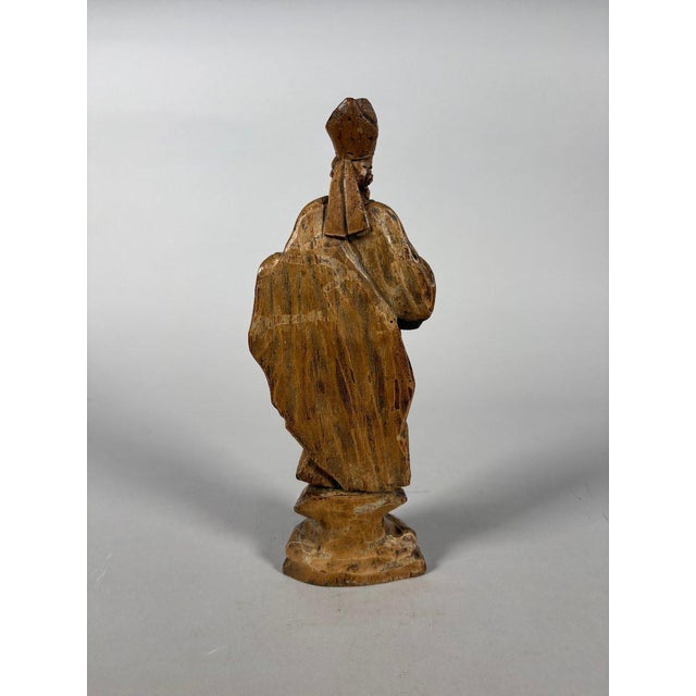 17th Century Sculpture, Saint Bishop, 17th century - 26 cm - Wood For Sale - Image 5 of 6