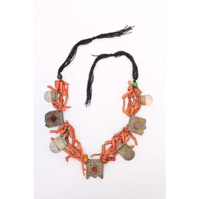 Moroccan Antique Coral & Metal Charm Necklace For Sale - Image 9 of 13