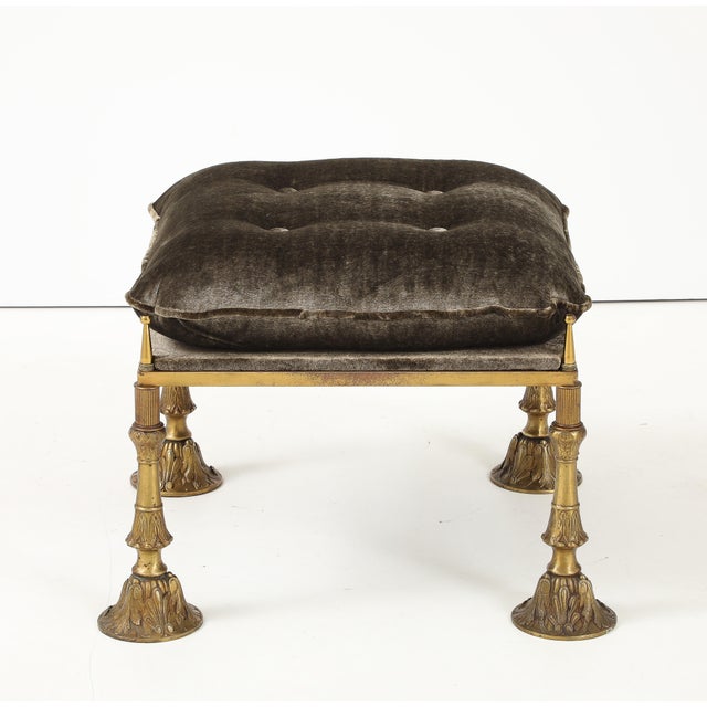 1950's Brass and Crushed Velvet French Ottoman For Sale - Image 9 of 14