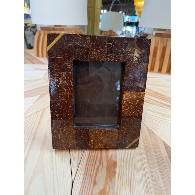 Wood Vintage Italian Coconut-Shell Mosaic Picture Frame For Sale - Image 7 of 7