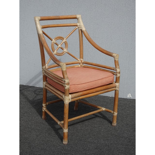 McGuire Vintage McGuire Mid Century Target Back Bamboo Arm Chair ~Dining Chair W Leather For Sale - Image 4 of 12