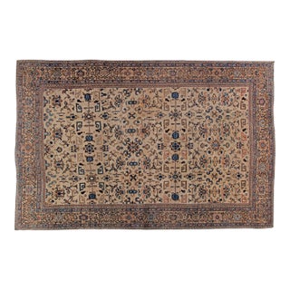 Vintage Sultanabad Beige, Brown, Blue Handmade Wool Rug For Sale