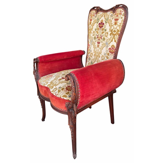 Textile Pair of Grosfeld House Hollywood Regency Red Velvet Arm Chairs For Sale - Image 7 of 12