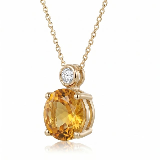 Contemporary Dainty Citrine Solitaire Cz Necklace | November Birthstone Statement Necklace For Sale - Image 3 of 3