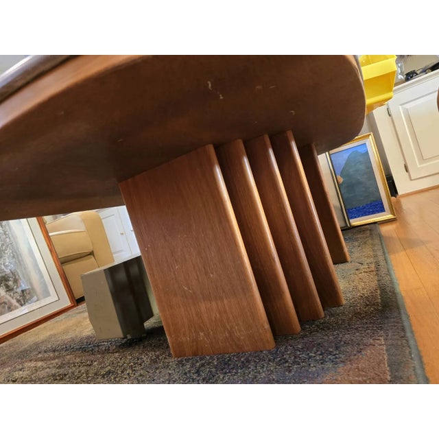 Vintage 1960s Swedish Mid-Century Modern Marble and Teak Coffee Table by Bendixen – Oval Swirl Marble Top With Sculptural Fluted Pedestals For Sale - Image 10 of 10