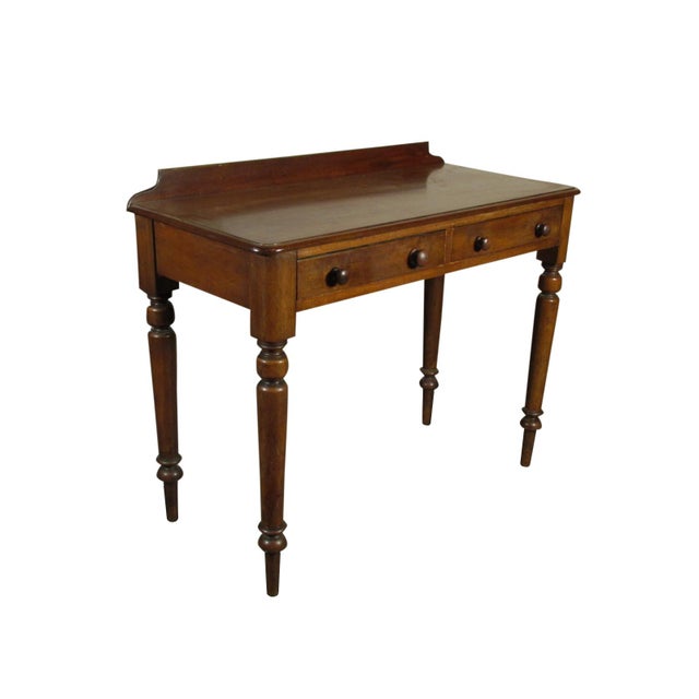 A Mid 19th-C. English William IV mahogany side table with two frieze drawers. Features solid mahogany dovetailed drawer...