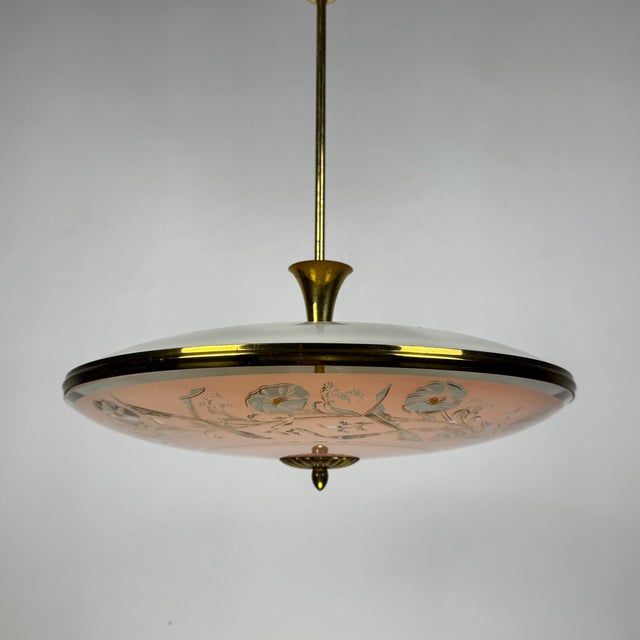 Mid-Century UFO Pendant Light in BRass and Glass by Pietro Chiesa for Fontana Arte, Italy, 1950s For Sale - Image 6 of 10