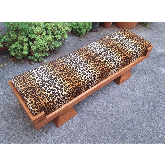 Bench with Pyramid Legs and Animalier Fabric from Artigianato Italiano, 2000s, in Flawless conditions. Designed from 2000...