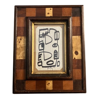 Contemporary Original Wayne Cunningham Abstract Marker Drawing Vintage Frame Signed For Sale