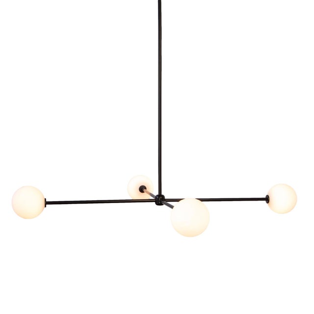 Globe Chandelier 4, Black, 33.5in H, 5 Inch Glass Globes, by Research.Lighting, Modern, Minimal Hanging Light For Sale - Image 13 of 13