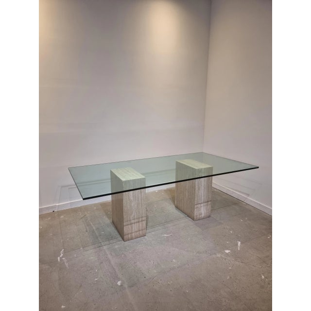 Italian Dining Table in Travertine with Glass Top, 1970s For Sale - Image 4 of 11