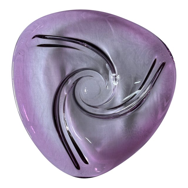 Made in Belgium Val St. Lambert Large Raspberry Pink Art Glass Centerpiece For Sale