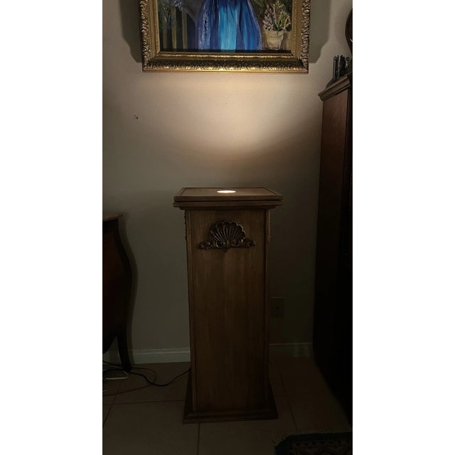 Gorgeous Vintage Large Display Stand, Illuminated spinning top, French style, Light Walnut. 38" Tall x 16" wide 16" deep....