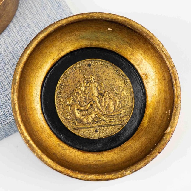 Vintage Italian Gold Frame Brass Coin Wall Art - A Pair For Sale In New York - Image 6 of 12