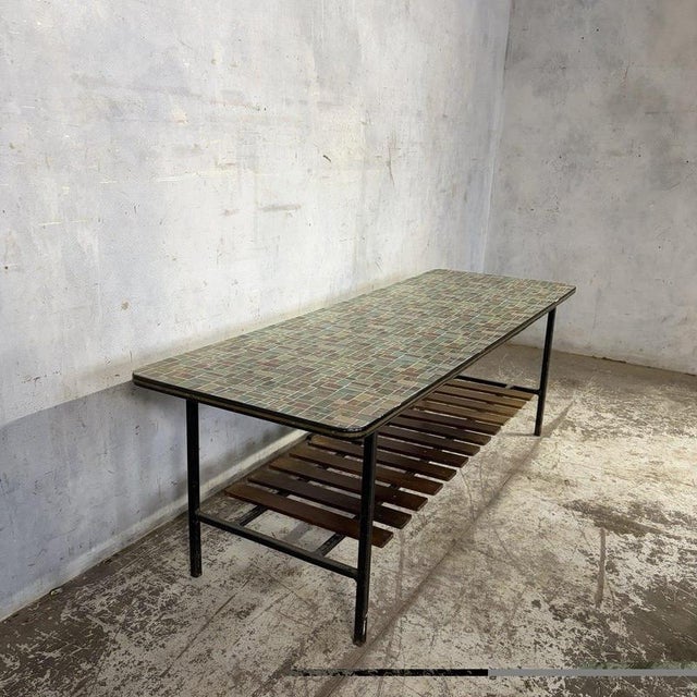 Mid-Century Mosaic-Effect Formica Coffee Table with Slatted Shelf, 1960s For Sale - Image 6 of 9