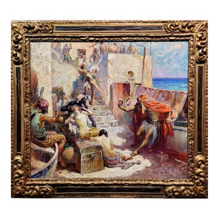 Glenn Crawford Sheffer-Barbarossa Pirates Looting a Village-1920s Oil Painting For Sale