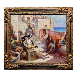 Glenn Crawford Sheffer-Barbarossa Pirates Looting a Village-1920s Oil Painting