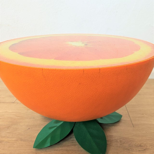 Vintage Orange Table with Glass Top and Metal Legs, 1970s, in Good conditions. Designed 1970 to 1979