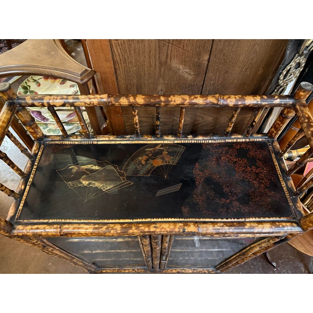 English Bamboo Bookcase Cabinet With Gallery Top and Two Glazed Doors For Sale - Image 15 of 18
