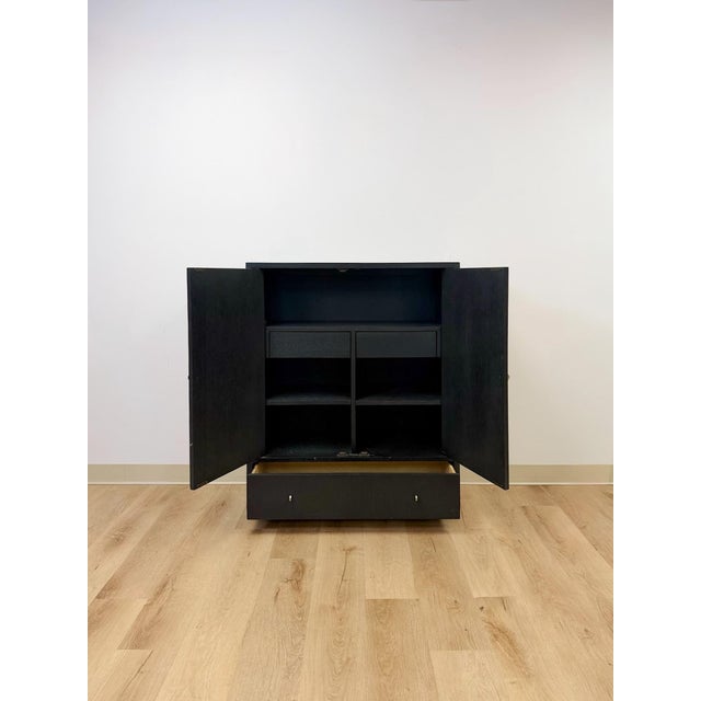 Early 21st Century Bobby Berk Modern Black Tallboy Cabinet, Beige Oval Cane Inlay MCM Style For Sale - Image 5 of 12