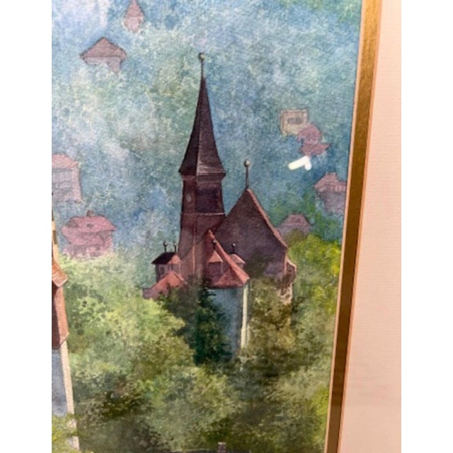Framed European Village Landscape Watercolor, Signed Florence Strauss For Sale In Los Angeles - Image 6 of 13