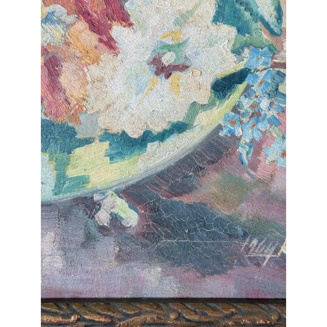 1964 Floral Still Life Painting on Canvas in Carved Frame, Signed For Sale - Image 10 of 11