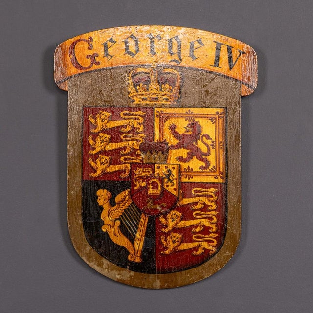 Antique English Hand-Painted King George II and King George IV Heraldic Shields, 18th Century, Set of 2 For Sale - Image 3 of 17