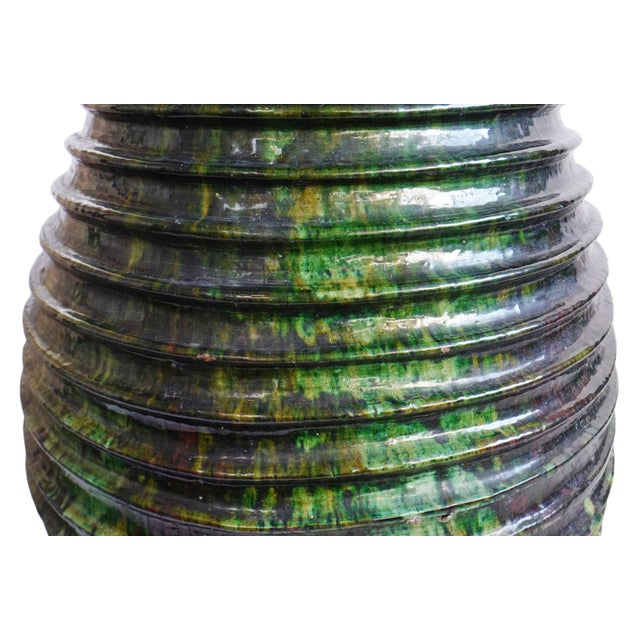 Moroccan Vintage Moroccan Green Ribbed Ceramic Pottery For Sale - Image 3 of 8