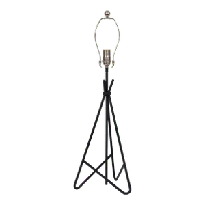 1950s Tall Clasped Black Iron Wire Tripod Table Lamp