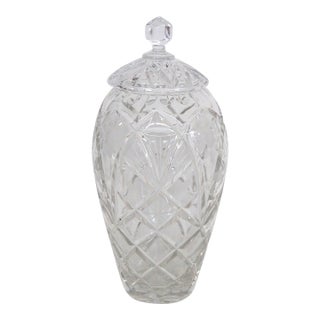 Lead Cut Crystal Lidded Candy Cookie Jar With Diamond Cut Lattice Pattern 4937b For Sale
