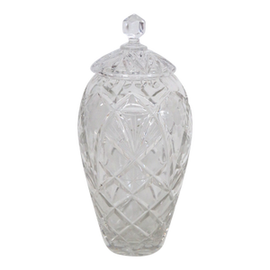 Lead Cut Crystal Lidded Candy Cookie Jar With Diamond Cut Lattice Pattern 4937b
