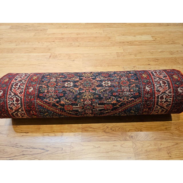 Vintage Persian Malayer Runner Rug, Hand-Knotted Wool, Geometric Pattern, 3x20, Navy & Red For Sale In Chicago - Image 6 of 14