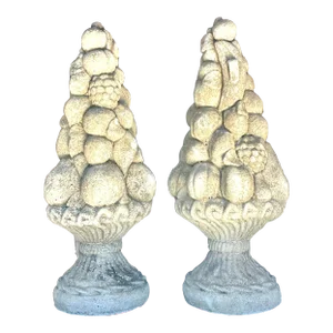 Vintage Regency Cast Concrete Fruit Topiary - a Pair