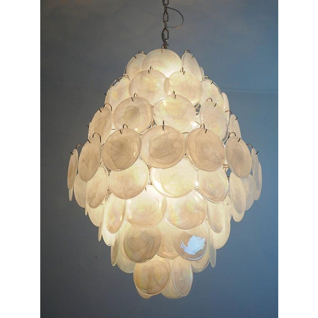 Glass Large Vintage Italian Murano Chandelier with 87 White Alabaster Disks, 1990s For Sale - Image 7 of 18