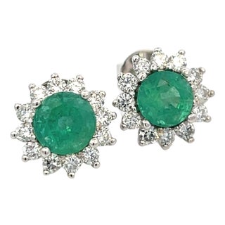 Natural Emerald Diamond Earrings 14k Gold 2.99 TCW Certified For Sale