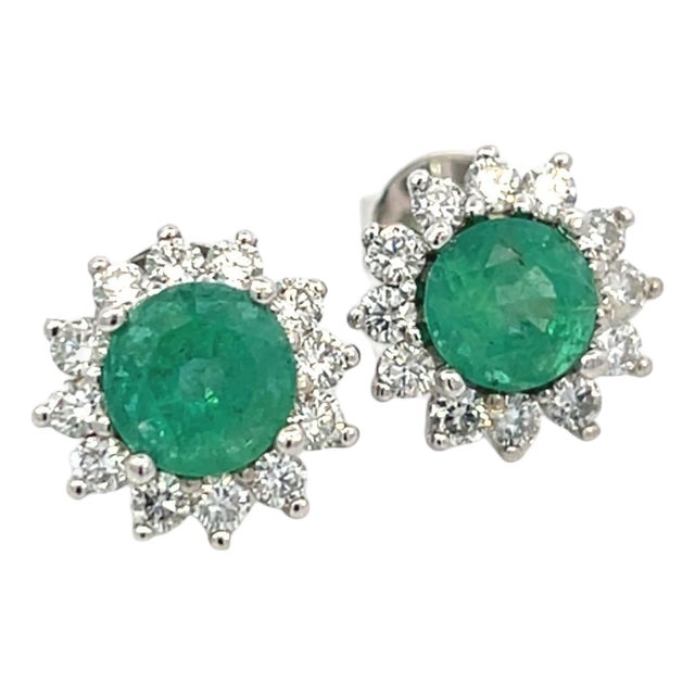 Natural Emerald Diamond Earrings 14k Gold 2.99 TCW Certified For Sale