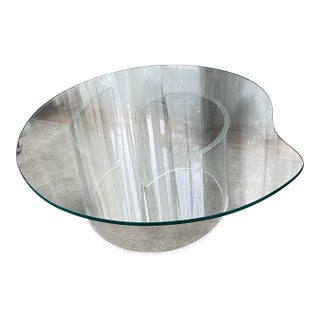 1920s Glass Coffee Table Amoeba Lucite Acrylic Pedestal Base Postmodern Modern Vladimir Kagan Style For Sale