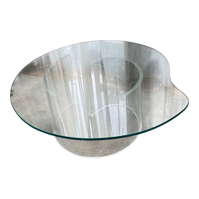 1920s Glass Coffee Table Amoeba Lucite Acrylic Pedestal Base Postmodern Modern Vladimir Kagan Style For Sale