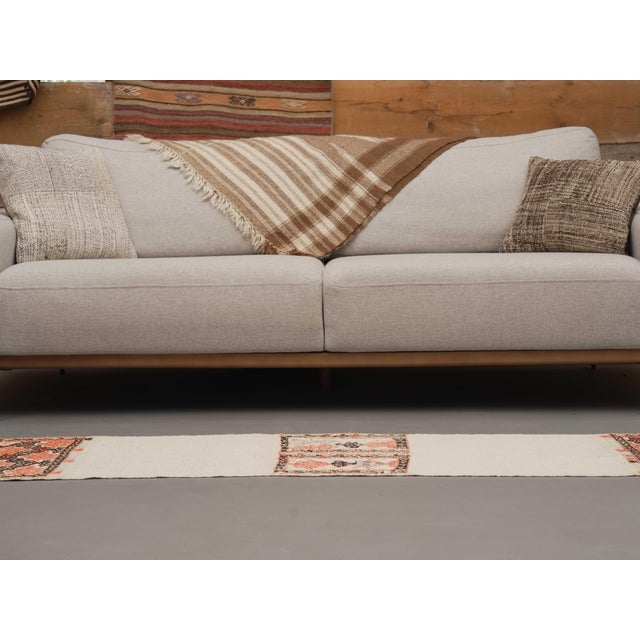 1970s Vintage Handmade Wool Cotton White Runner Rug For Sale - Image 11 of 11
