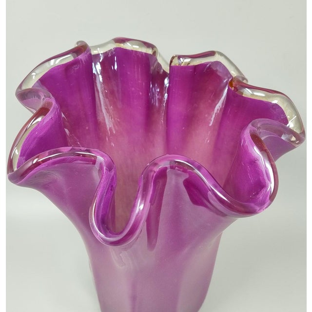 Magenta-Pink Fazzoletto Murano Glass Vase by Michielotto, 1970s For Sale - Image 6 of 9