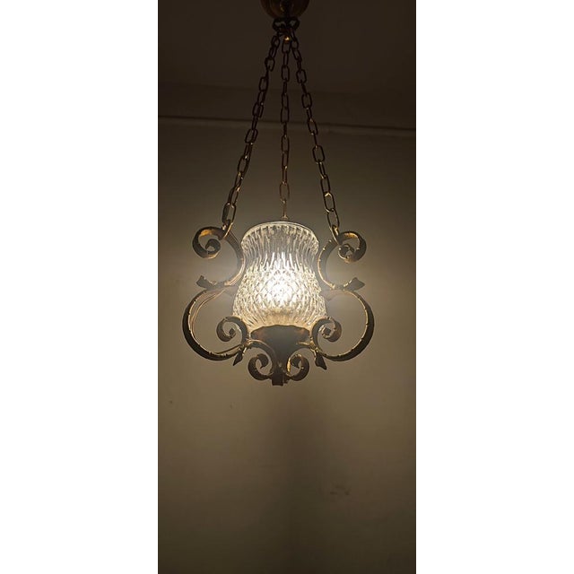 Wrought Iron and Glass Ceiling Lamp, Spain, 1970s For Sale - Image 11 of 14