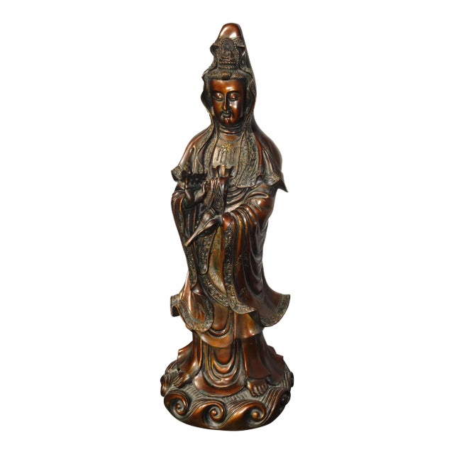 Vintage Quan Yin Bronze Colored Statue Guan Yin Chairish