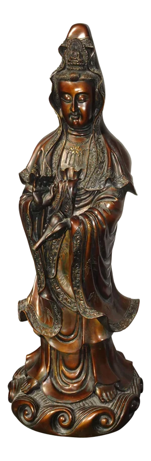 Vintage Quan Yin Bronze Colored Statue Guan Yin